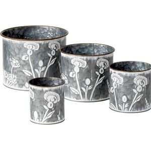 Floral Embossed Metal Planters